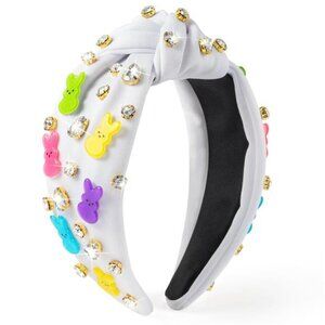Jeweled Knotted Headband White Bunny